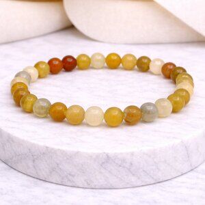 Yellow Agate Stone 6mm Beads Stretch Bracelet Crystal Jewelry, Petite Size